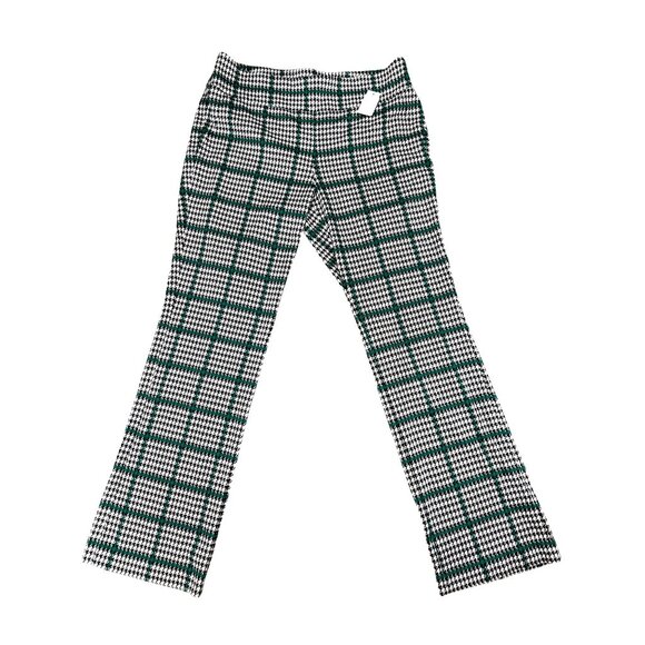 7th Avenue Large Houndstooth Plaid Pants Green Black Stretch Flare Work Trousers - Picture 2 of 10